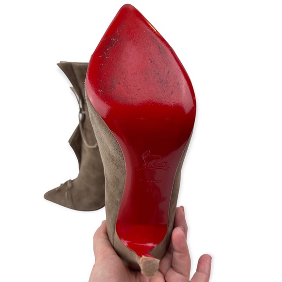 CHRISTIAN LOUBOUTIN Booties Suede & Metallic Leather Bows Stiletto Heels Zipper - Picture 8 of 12